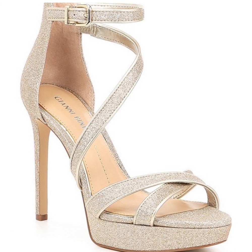 New! Gianni Bini Corielle Glitter Ankle Strap‎ Strappy Platform Sandals Sz 10